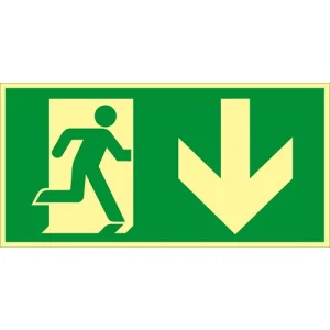 Skylt Utrymningsväg pil ner alu 200x100mm