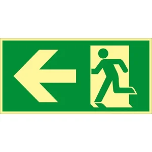 Skylt Utrymningsväg pil vänster alu 200x100mm