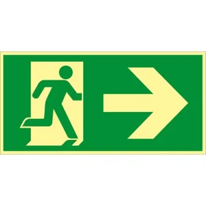 Skylt Utrymningsväg pil höger alu 200x100mm