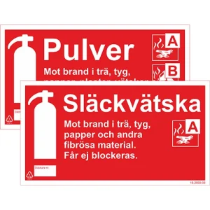 Tilläggsskylt Pulver/Släckvätska 200x110mm