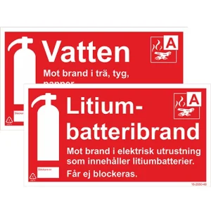 Tilläggsskylt Vatten/ Litiumbatteribrand