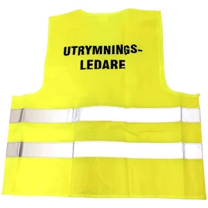 Gul väst med text:  Utrymningsledare