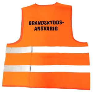 Orange väst med text: Brandskyddsansvarig
